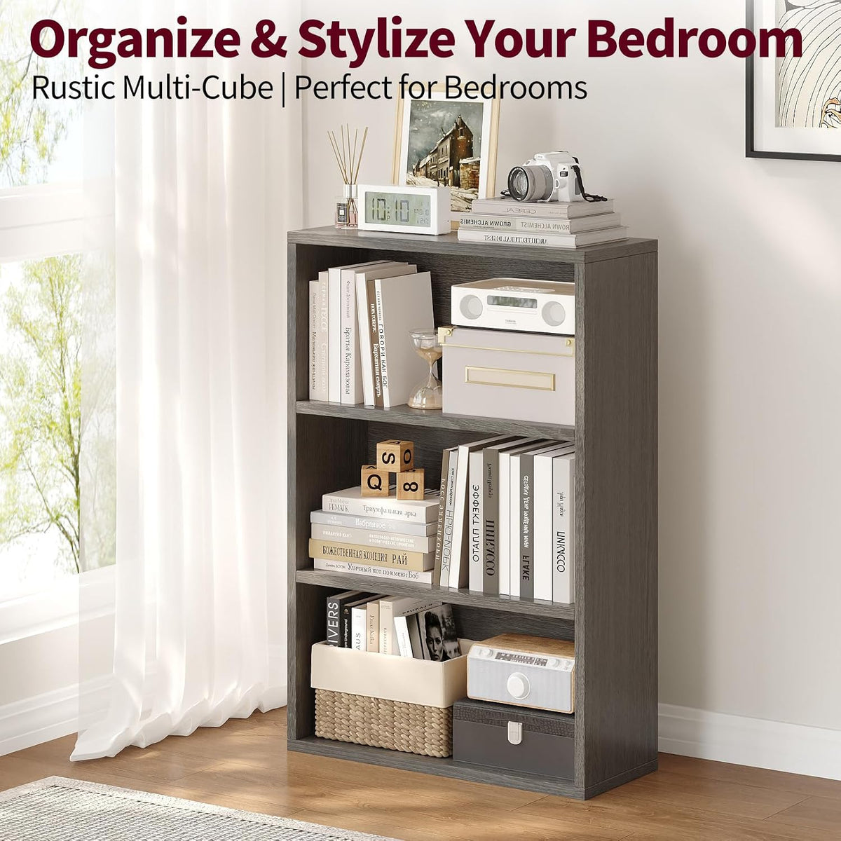 ALISENED 3-Tier Bookshelf, 23.6 × 9.4 × 35.2in, Small Bookshelf