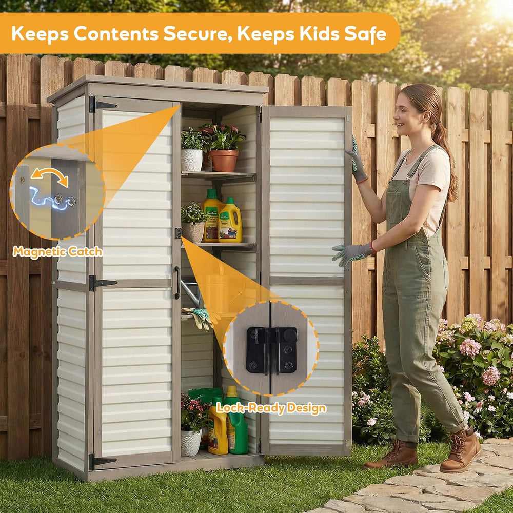 PetsCosset Outdoor Storage Cabinet with Shelves, Wood & Plastic Garden Sh...