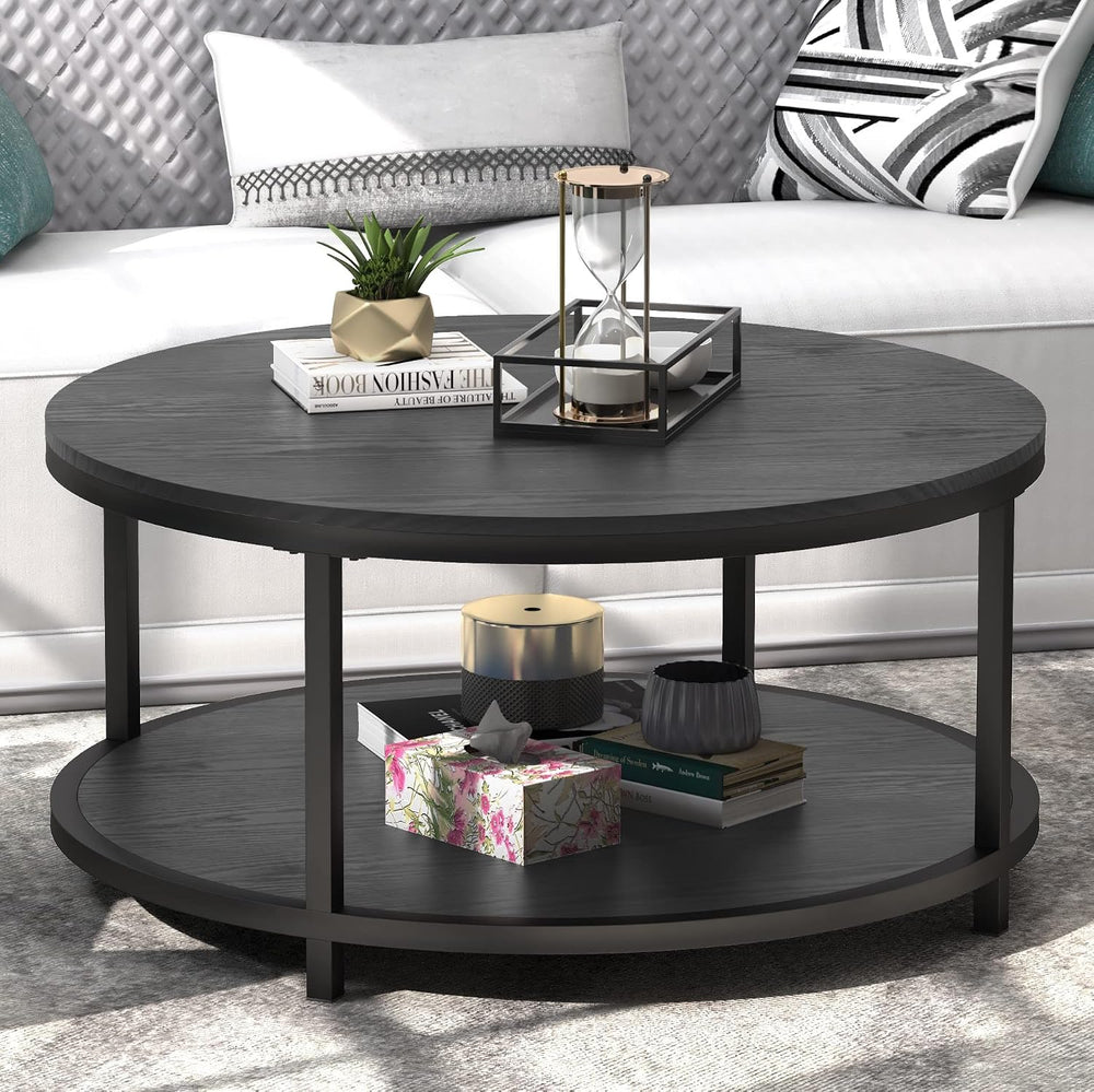 WiberWi Round Coffee Table Black 35.8" Circle Coffee Tables for Living R...
