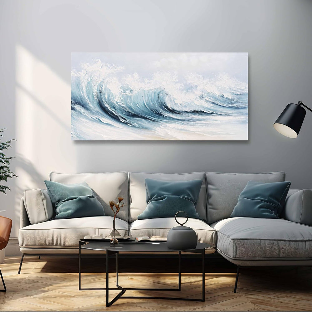Belmrxne Coastal Wall Decor White Wall Art Ocean Artwork Textured Canvas Pain...