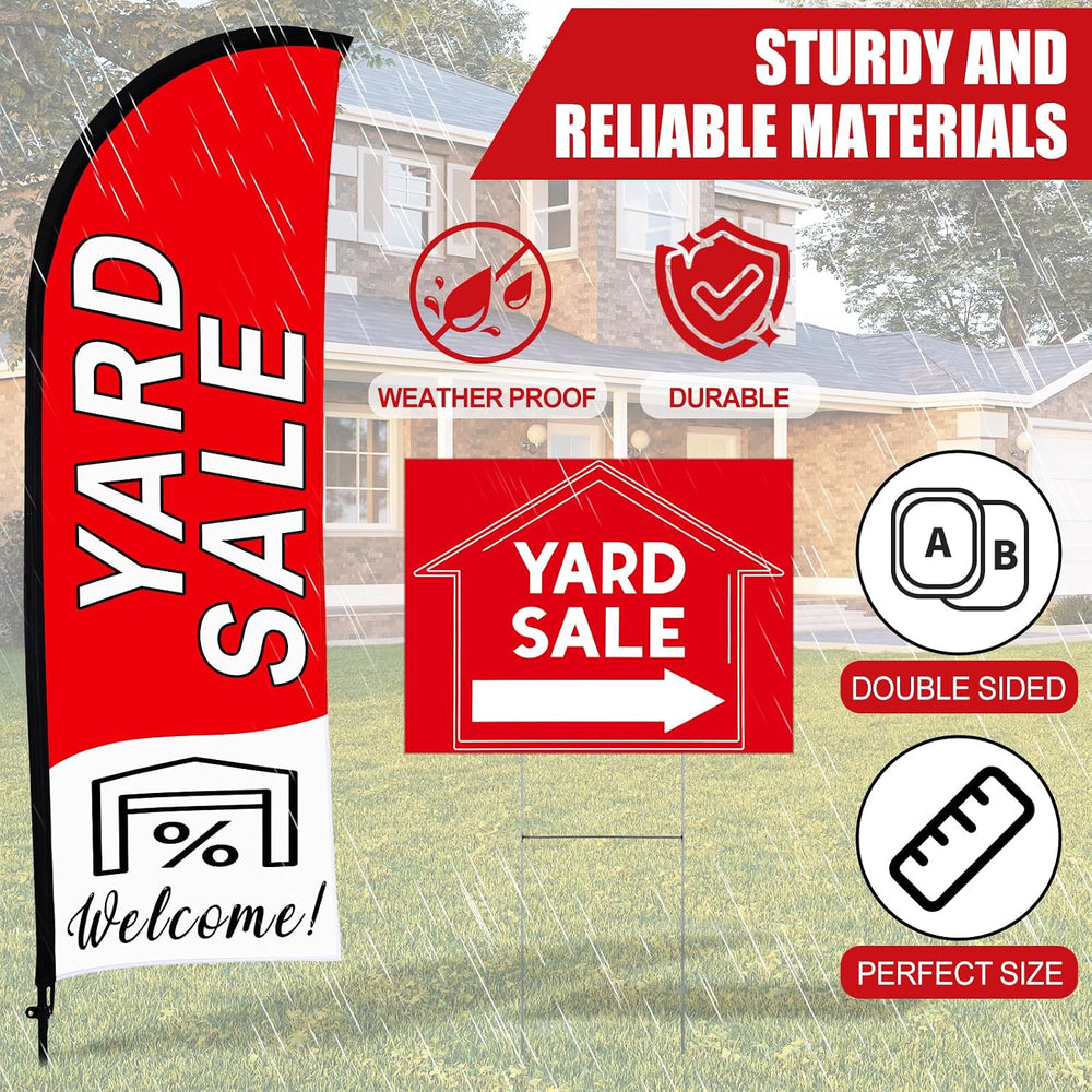 Buryeah Yard Sale Feather Flag Signs Set, 1 Pack 7ft Yard Sale Banner with Po...
