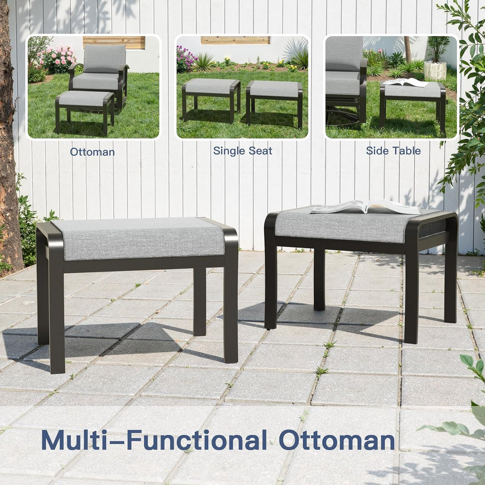 Gotland 5 Piece Patio Set, Aluminum Outdoor Swivel Chairs Set of 2 with 2 Ott...