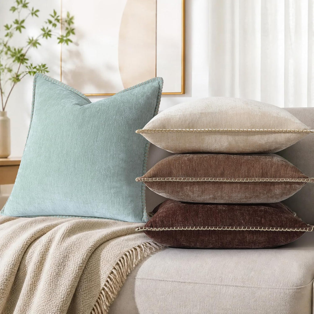 Pallene Chenille Soft Brown Throw Pillow Cover 22x22 Set of 2