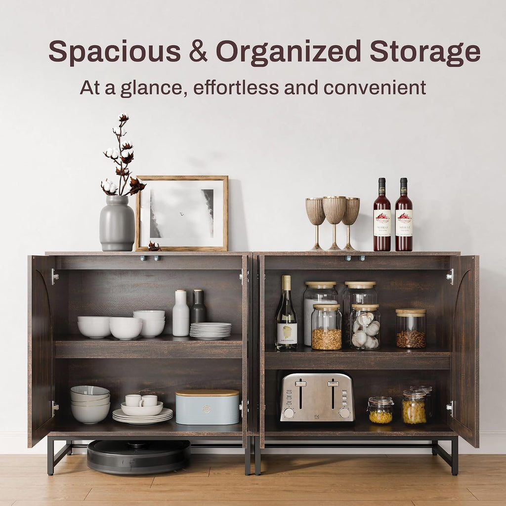 Modern Arched Sideboard Buffet Cabinet with Storage, Walnut