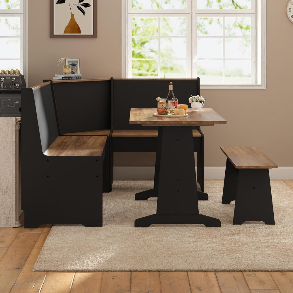 AMERLIFE 3-Piece Breakfast Nook Dining Set with Storage, Black Oak