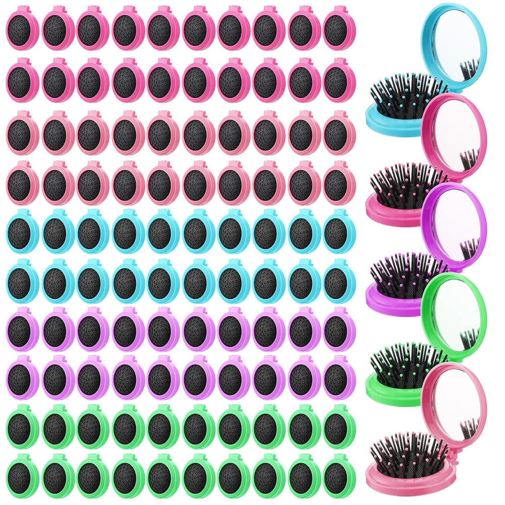 Barydat Mini Travel Folding Hair Brush with Mirror Bulk Portable, 100 Pcs