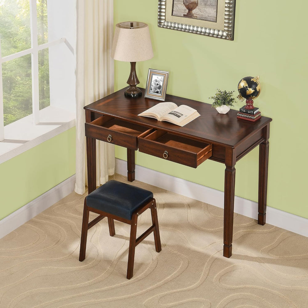 Solid Wood Writing Desk with 2 Drawers, 46"W Large Secretary Table