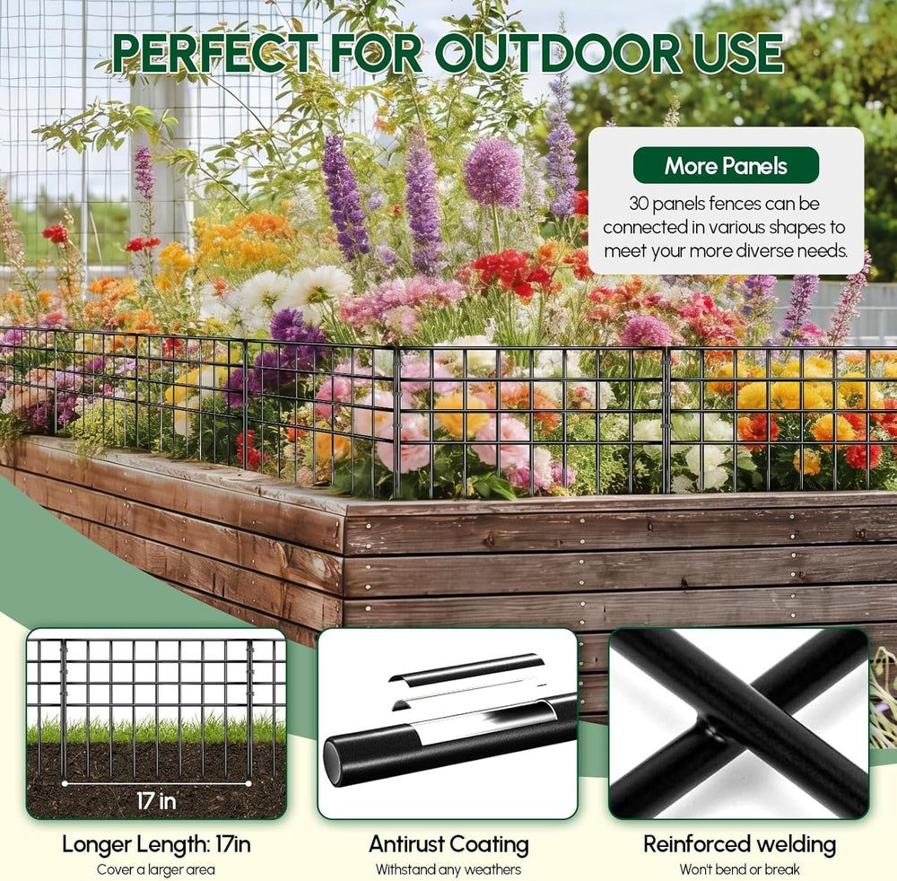 42.5ft(L) x 13in(H) Garden Fence Animal Barrier, 30 Panels No Dig Fence Panel...