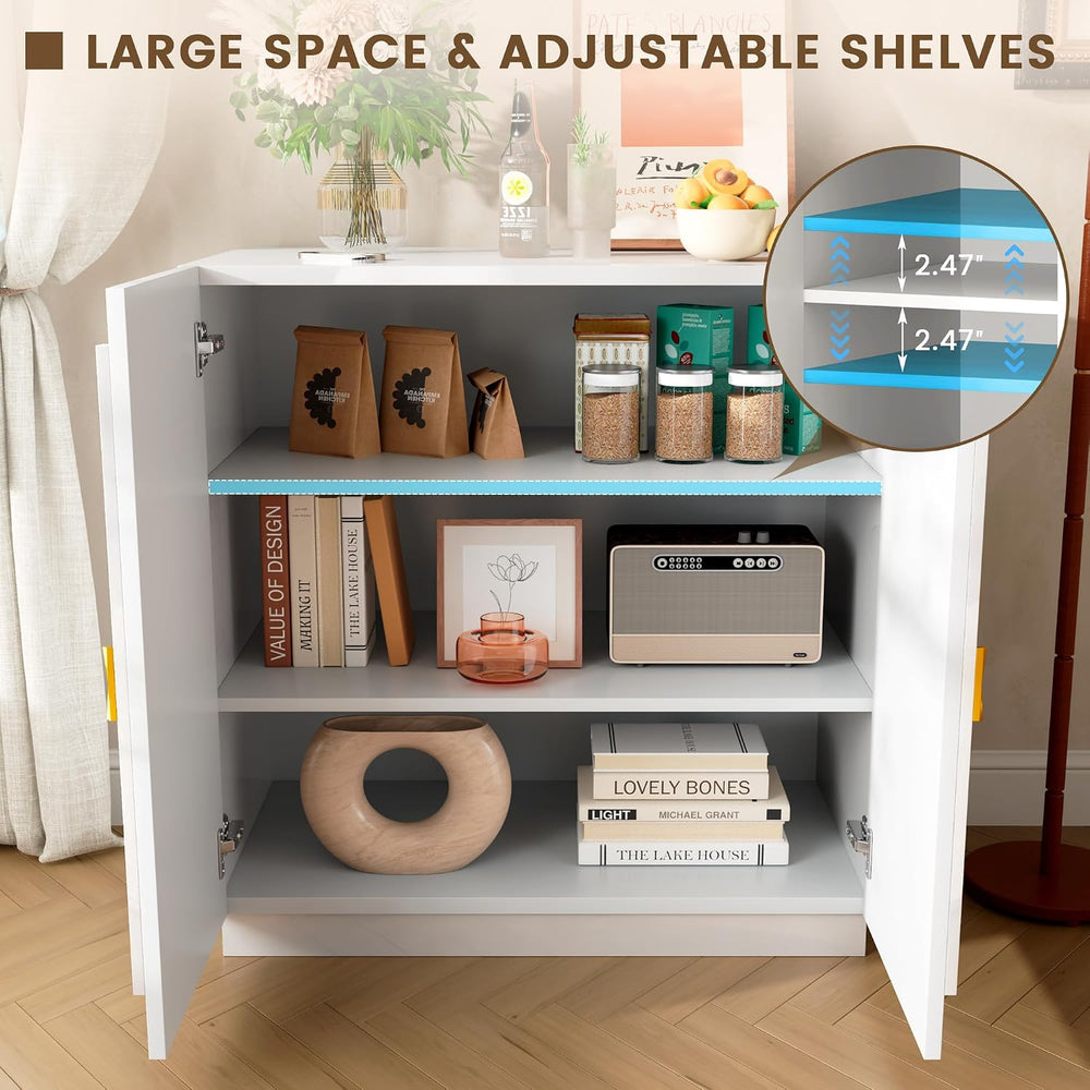 LVSOMT Modern Accent Cabinet with Doors and Adjustable Shelves, Gloss White