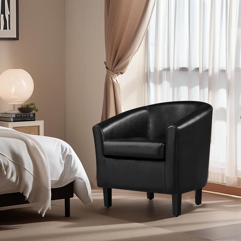 Yaheetech Accent Chairs, Faux Leather Barrel Armchairs, Black