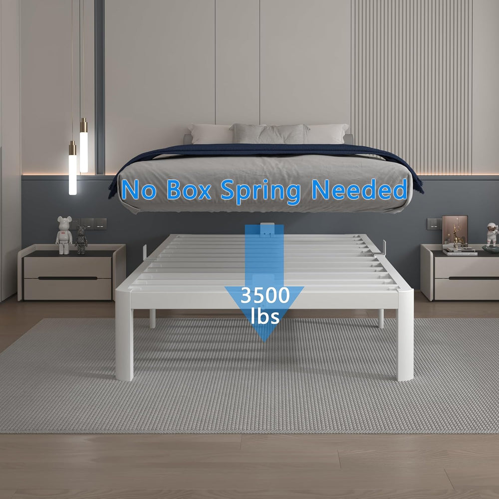 12 Inch Twin Bed Frame with Metal Gasket, White Single Bed Base