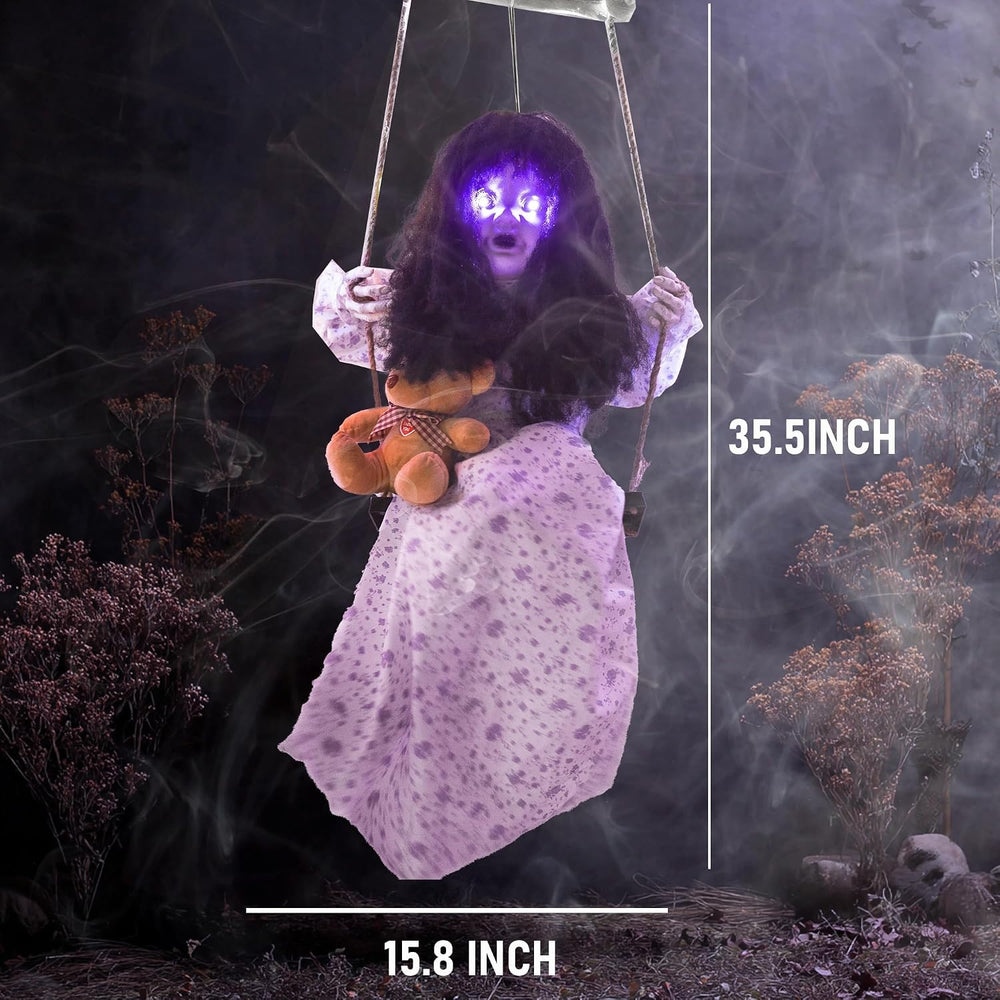 Hourleey Halloween Decorations Outdoor, Hanging Swinging Girl Doll Sound Acti...
