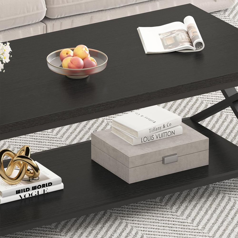 HSH 39" Rectangle Coffee Table with Storage for Living Room, Black Oak