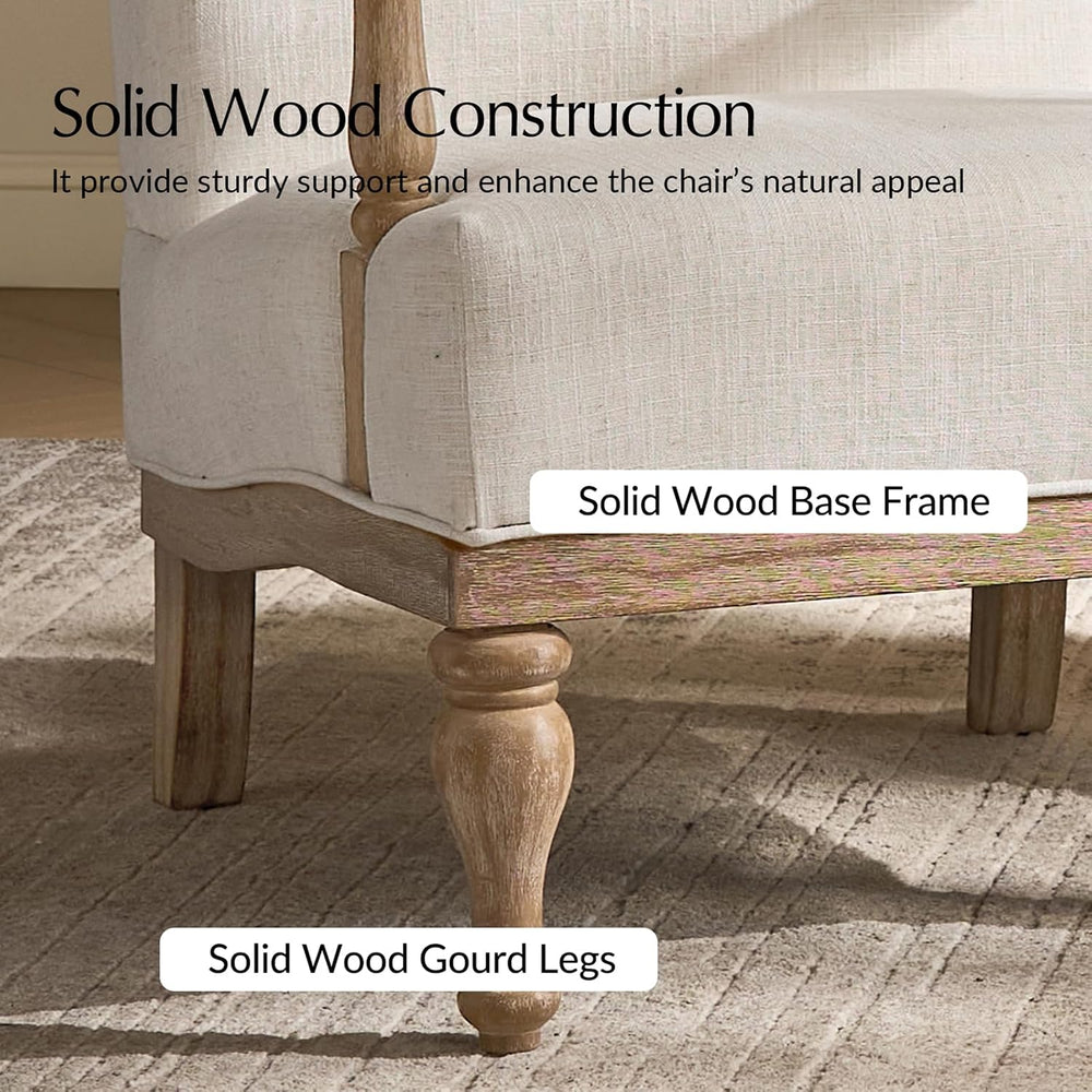 HULALA HOME Farmhouse Accent Chair Set of 2 Solid Wood Frame, Ivory