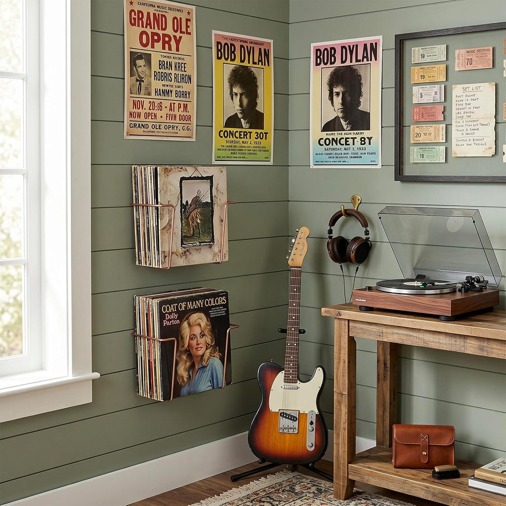 MyGift Copper Metal Wall Mounted Vinyl Record Display Shelves, Set of 2