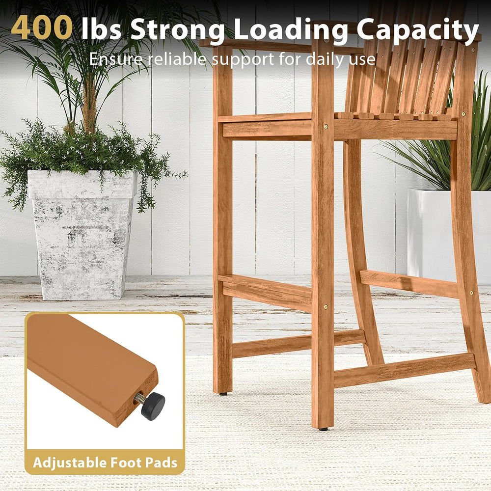 Tangkula Tall Adirondack Chair, Outdoor Acacia Wood Bar Stool with Back, Armr...