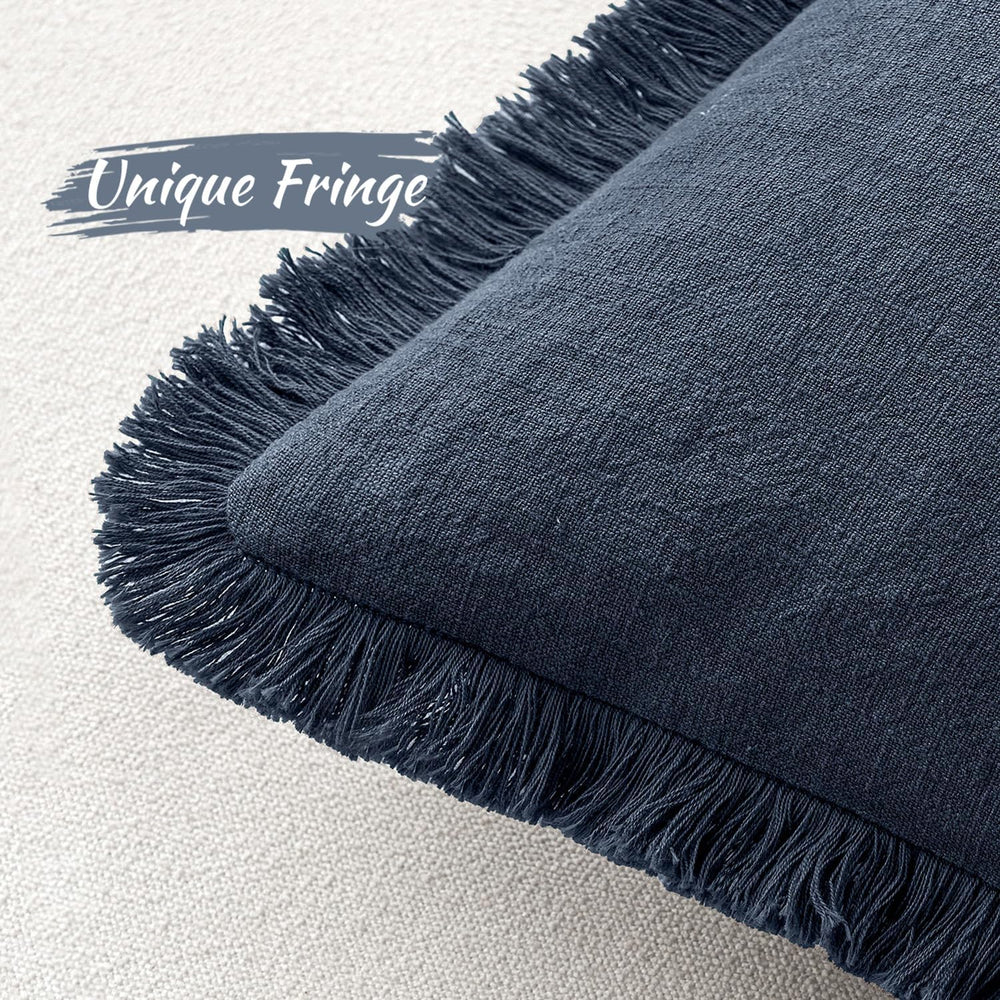 MIULEE Boho Linen Fringe Decorative Throw Pillow Covers Indigo Blue 20x20
