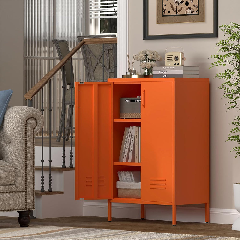 IRONFFICE Metal Storage Cabinets, Orange Cabinets with Adjustable Shelves, St...