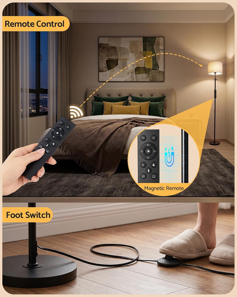 Adjustable Height Floor Lamp for Living Room with 9W LED Bulb & Remote, ETL