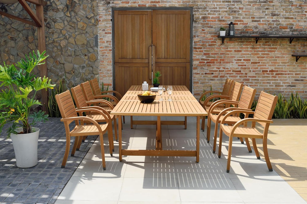 Amazonia Berlin 9-Piece Teak Finish Rectangular Extendable Patio Dining Set