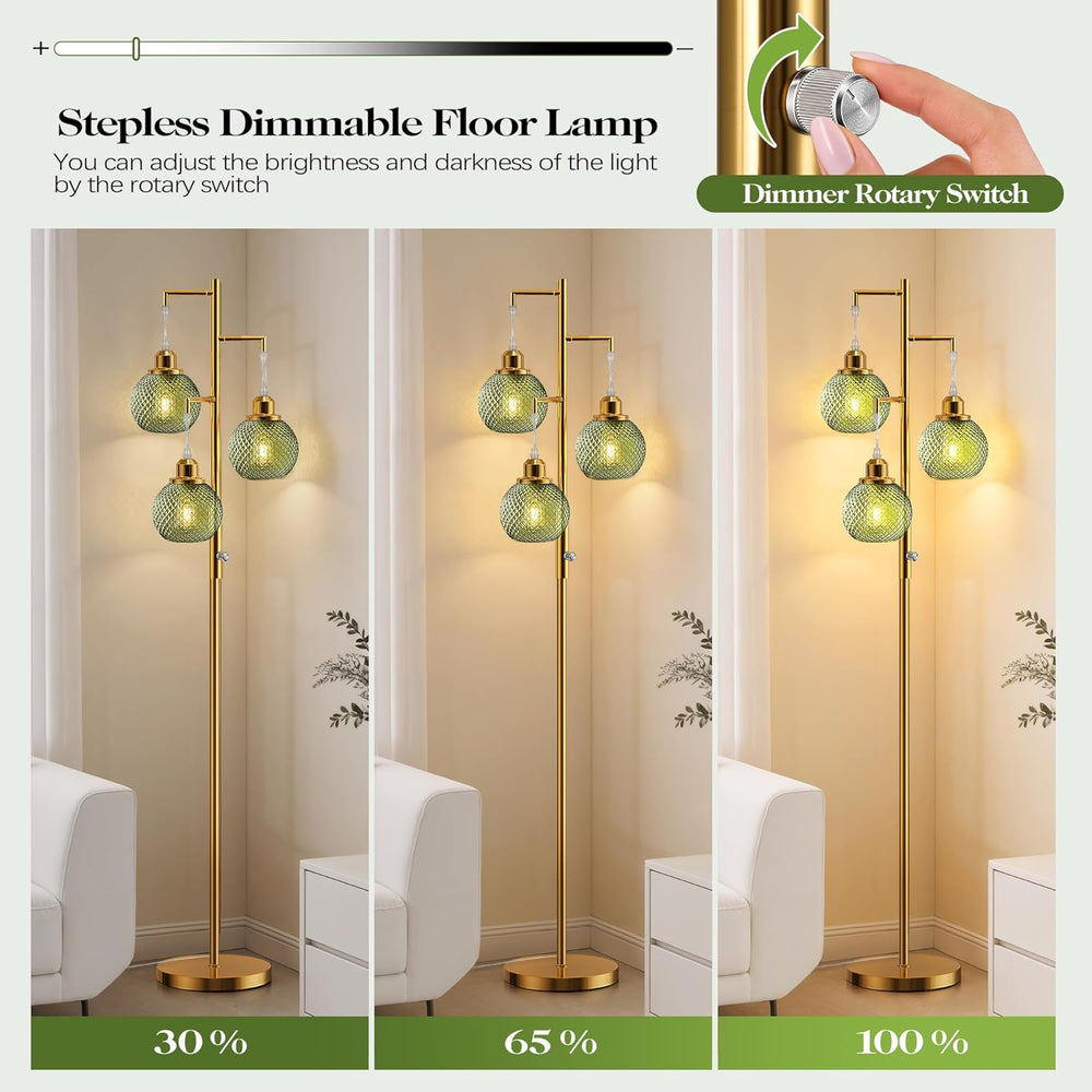 Modern Glass Floor Lamps for Living Room, 3 Lights Standing Lamp, Green