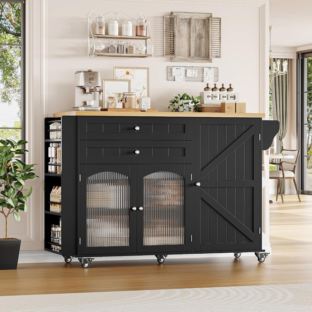 FINETONES 52" Kitchen Island with Storage, Rolling Kitchen Carts on Wheels
