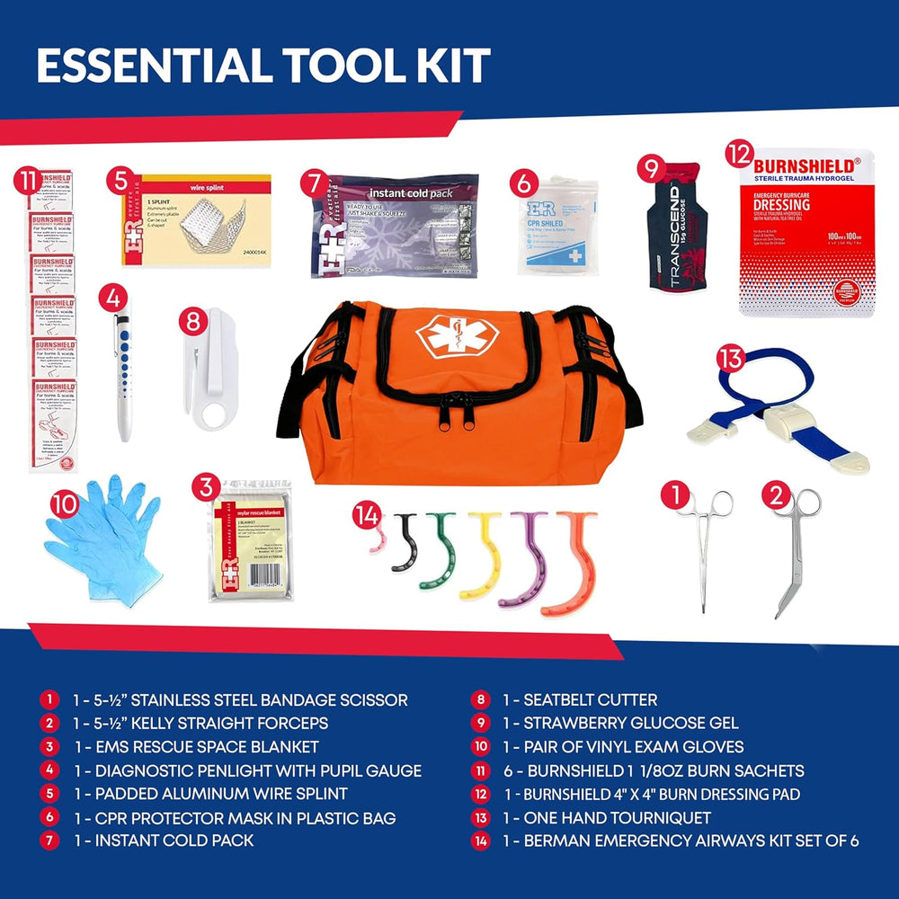Fully Stocked Trauma First Aid Kit – First Responder II Bag with Tools, Gauze...