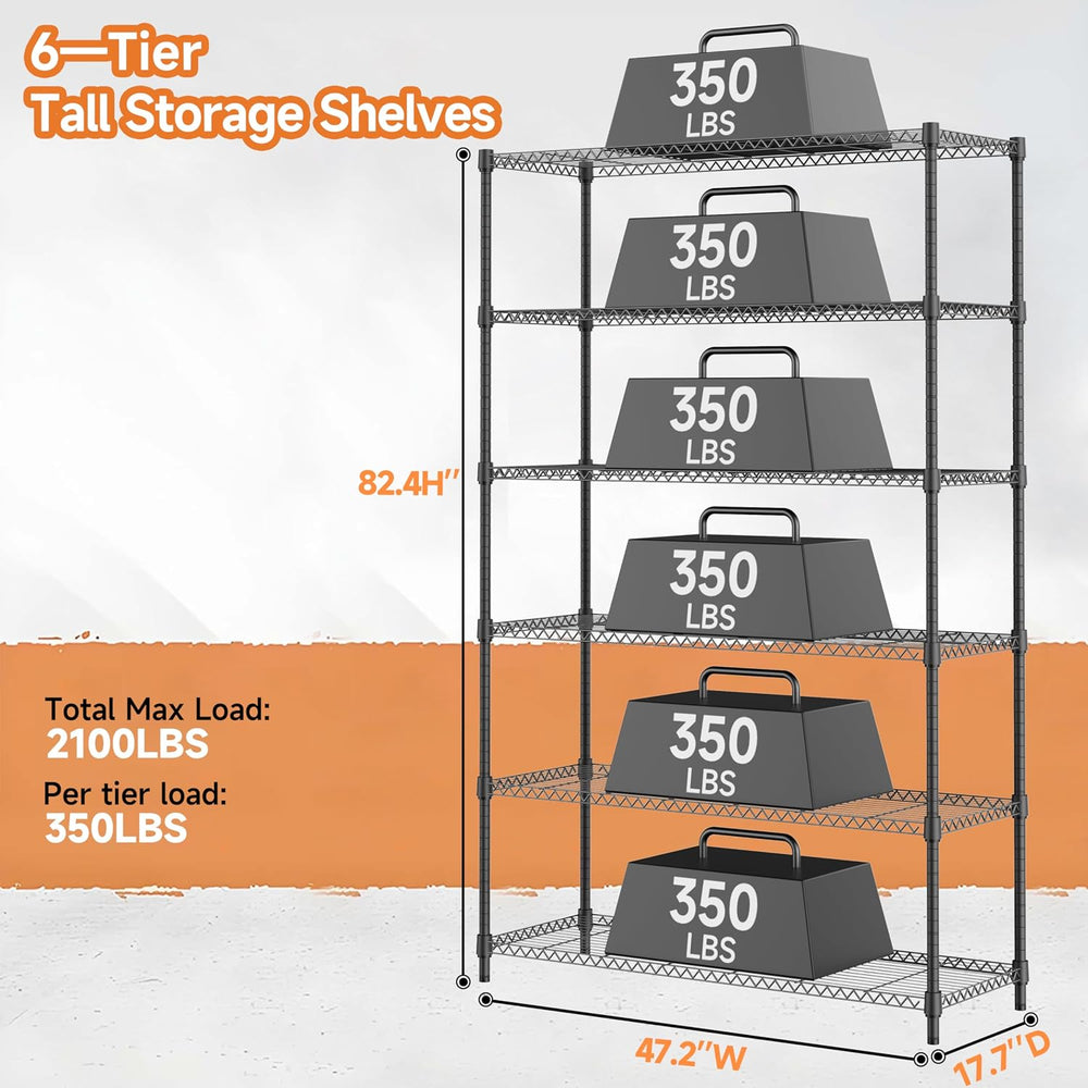 M MZG 6 Tiers Storage Shelves Load 2100LBS, Metal Shelving Wire Metal Shelvin...