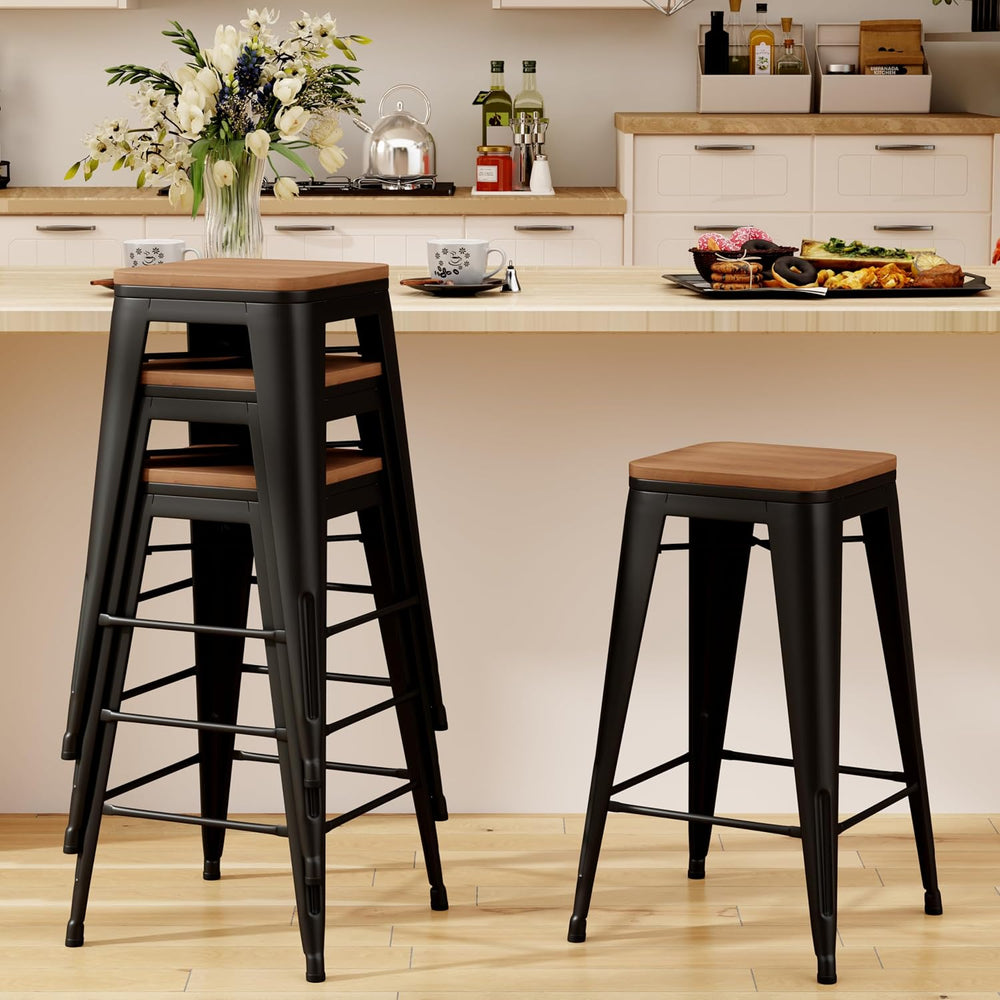 Andeworld Bar Stools Set of 4 Stackable Metal Bar Stools Industrial Counter H...