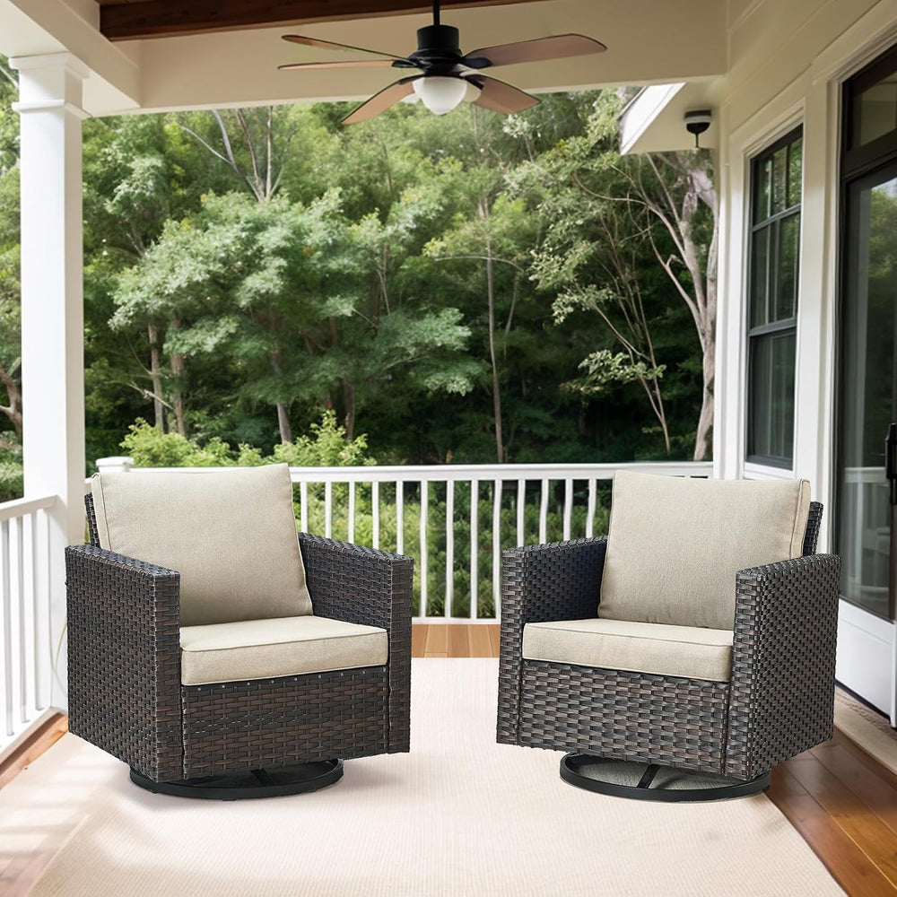 Belord Wicker Chairs Outdoor Bistro Set Oversize Patio Swivel Rocker, Rattan ...