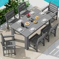 SERWALL 59" HDPE Outdoor Dining Set for 6, w/ 1 Table & 6 Chairs, Gray