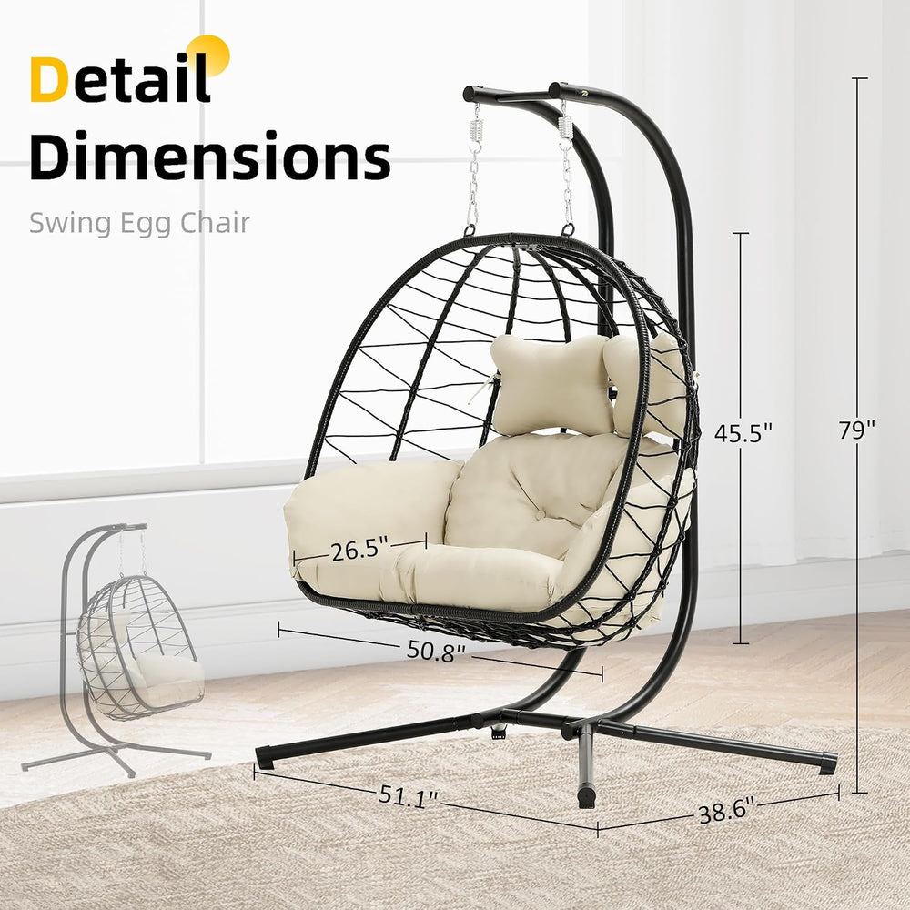 Double Egg Chair with Stand Hammock Swing Chair Foldable Hanging Loveseat, UV...