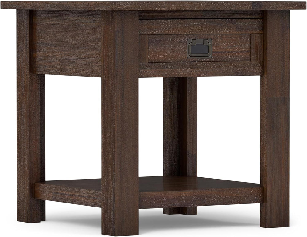SIMPLIHOME Monroe 22" Wide Solid Wood End Table in Charcoal Brown