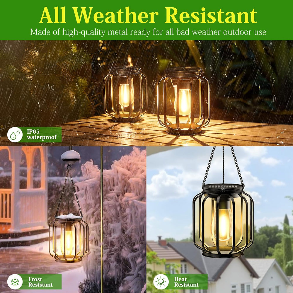 Solar Hanging Lanterns Outdoor: 2 Pack Metal Solar Hanging Lights with Hook, ...