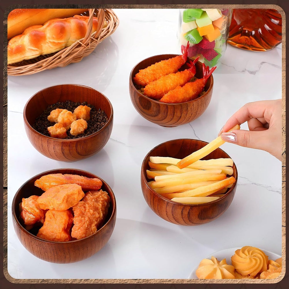 Reallnaive 10 Pcs Jujube Wood Round Small Soup Serving Bowls,4.7 Inch