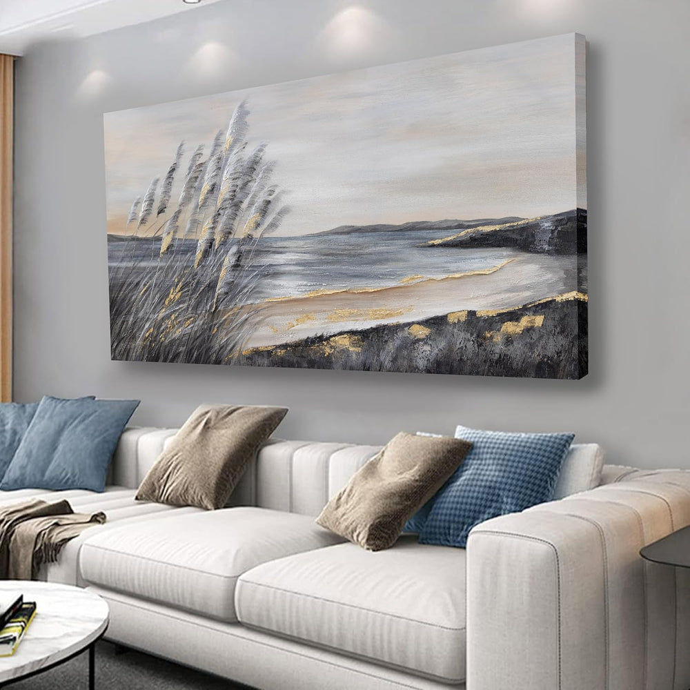 Yuaxker Ocean Art Wall Decor Grey and Gold Ocean Wall Art Large Modern Prints...