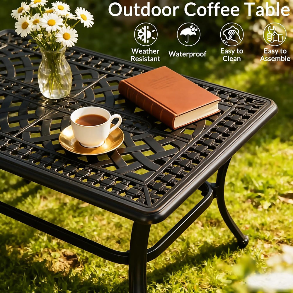MEETWARM Outdoor Coffee Table, All-Weather Cast Aluminum 42" Rectangle P...