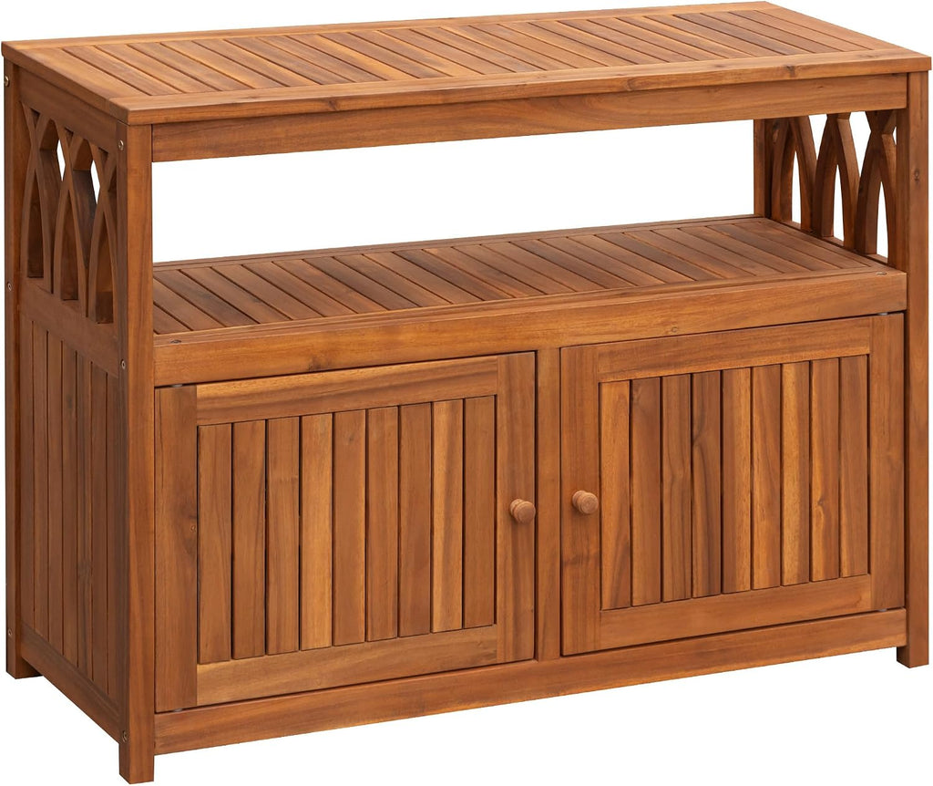 Flamaker Acacia Wood Outdoor Storage Cabinet,Waterproof Potting Table,Brown