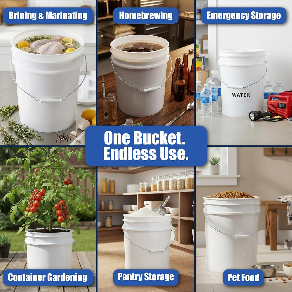 ePackageSupply 5 Gallon Bucket - Food Grade w/Lid BPA-Free, White/Blue, 6