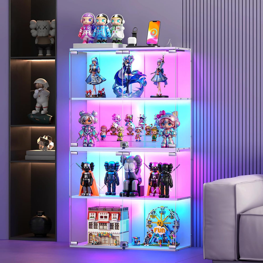 VersionTECH. Glass Display Cabinet with RGB Light, 4-Tier Curio Cabinets