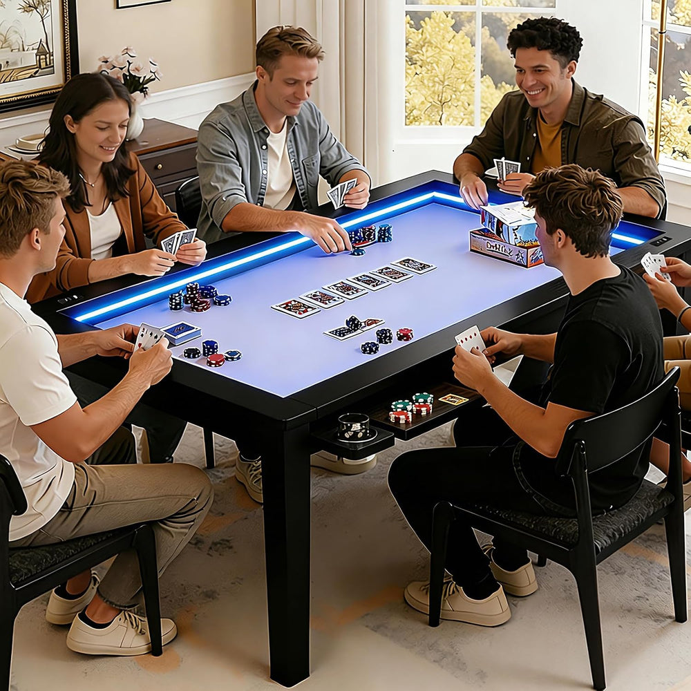 Solid Wood Board Game Table with Colorful Led Lights, Dining/Gaming Table