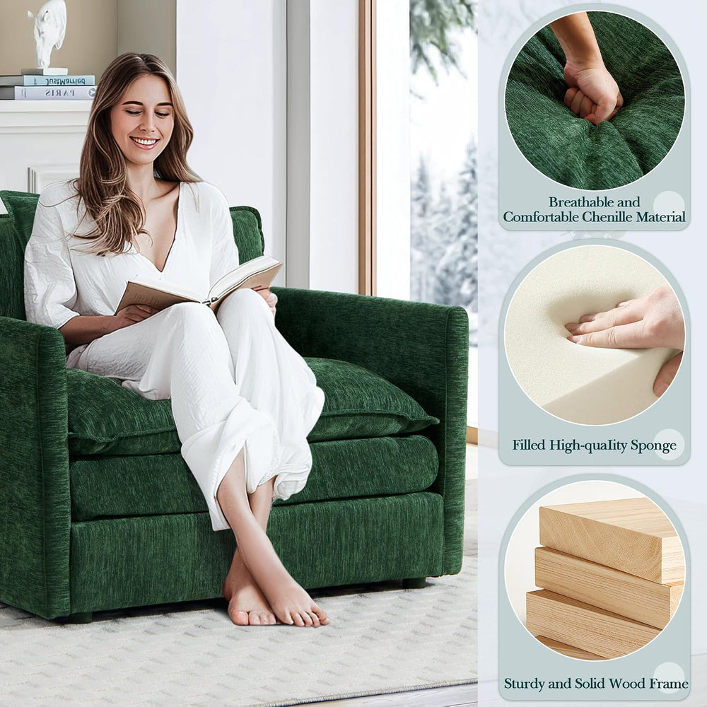 SLEERWAY Oversized Chair with Ottoman Set, Modern Comfy Living Room Chenille ...