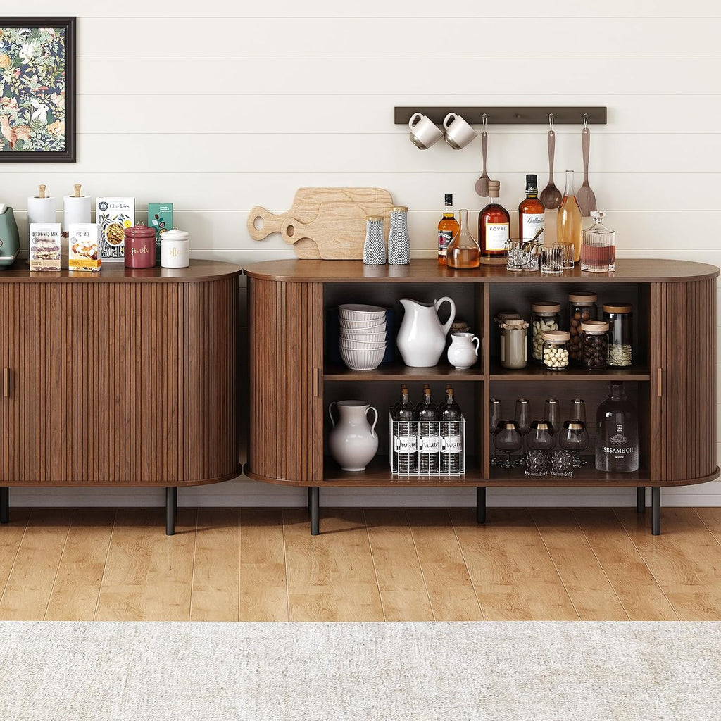 ONBRILL 55" Sideboard Buffet Cabinet, Sliding Door/Adjustable Shelf, Walnut