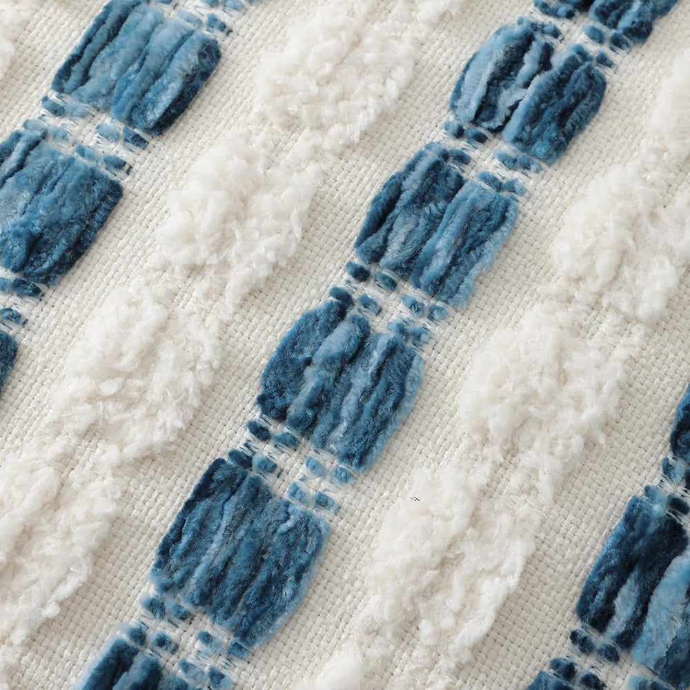 decorUhome Chenille Tufted Stripe Throw Pillow Covers 20x20 Set of 2 Blue
