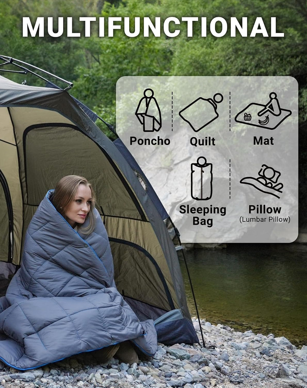 KingCamp Ultralight Camping Blanket, Wearable Packable Blanket 69" x 53&...