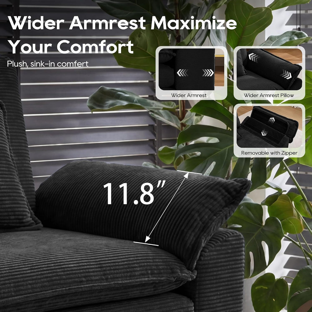 URRED Oversized Modular Sectional Sofa，Solid Black：87" L Shaped