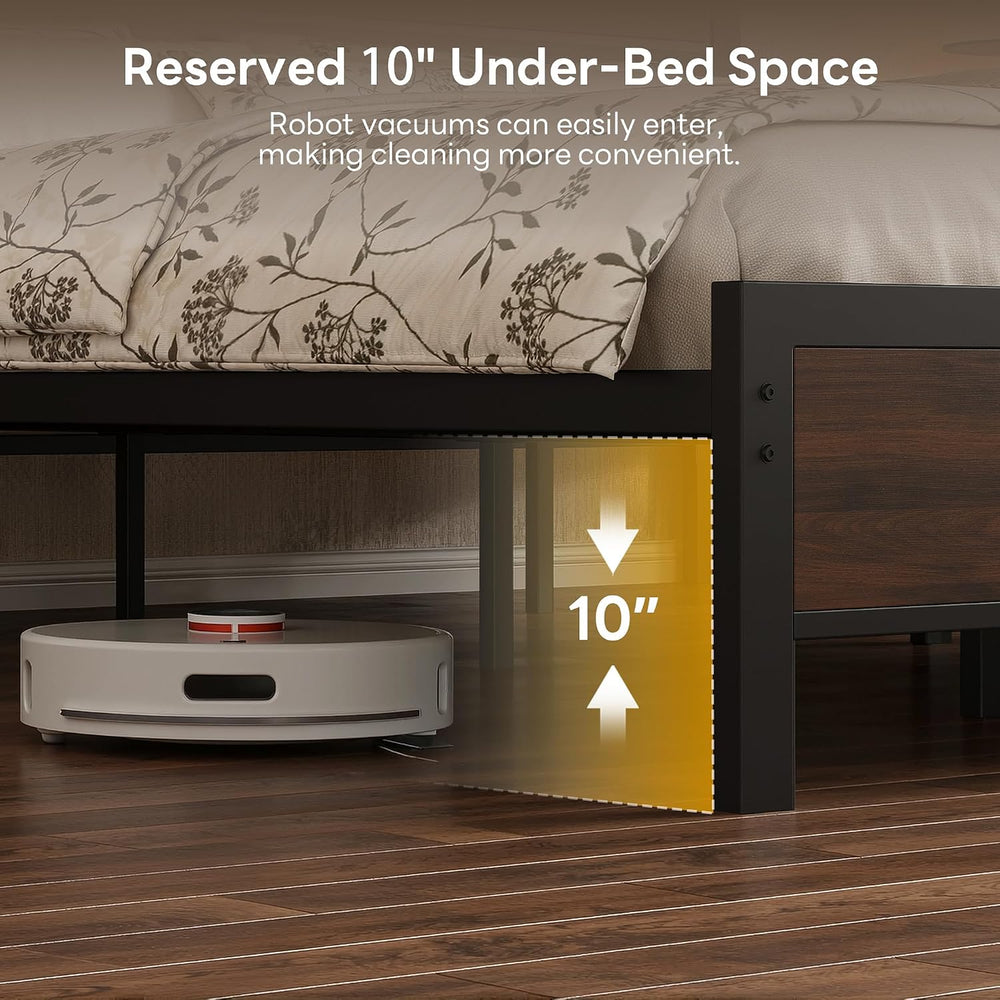 LIKIMIO King Bed Frame and Headboard, Unique Mid-Century Modern Design