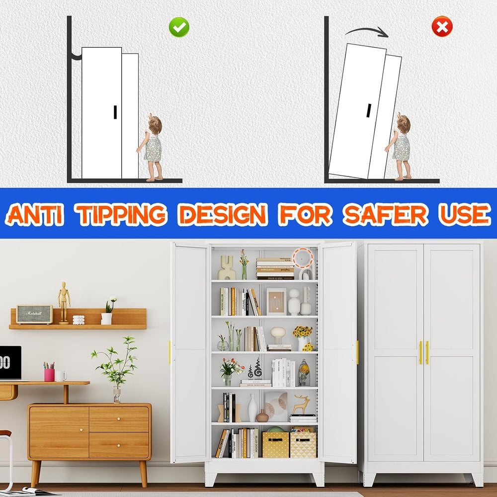 GAIOUS 75.2" Tall Metal Storage Cabinet, Kitchen Pantry Cabinet White