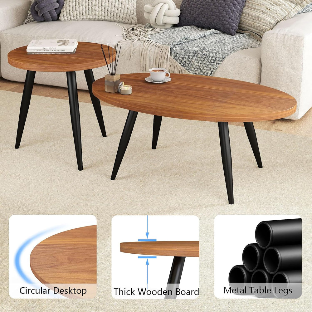 2-Piece Oval & Round Nesting Coffee Table Set