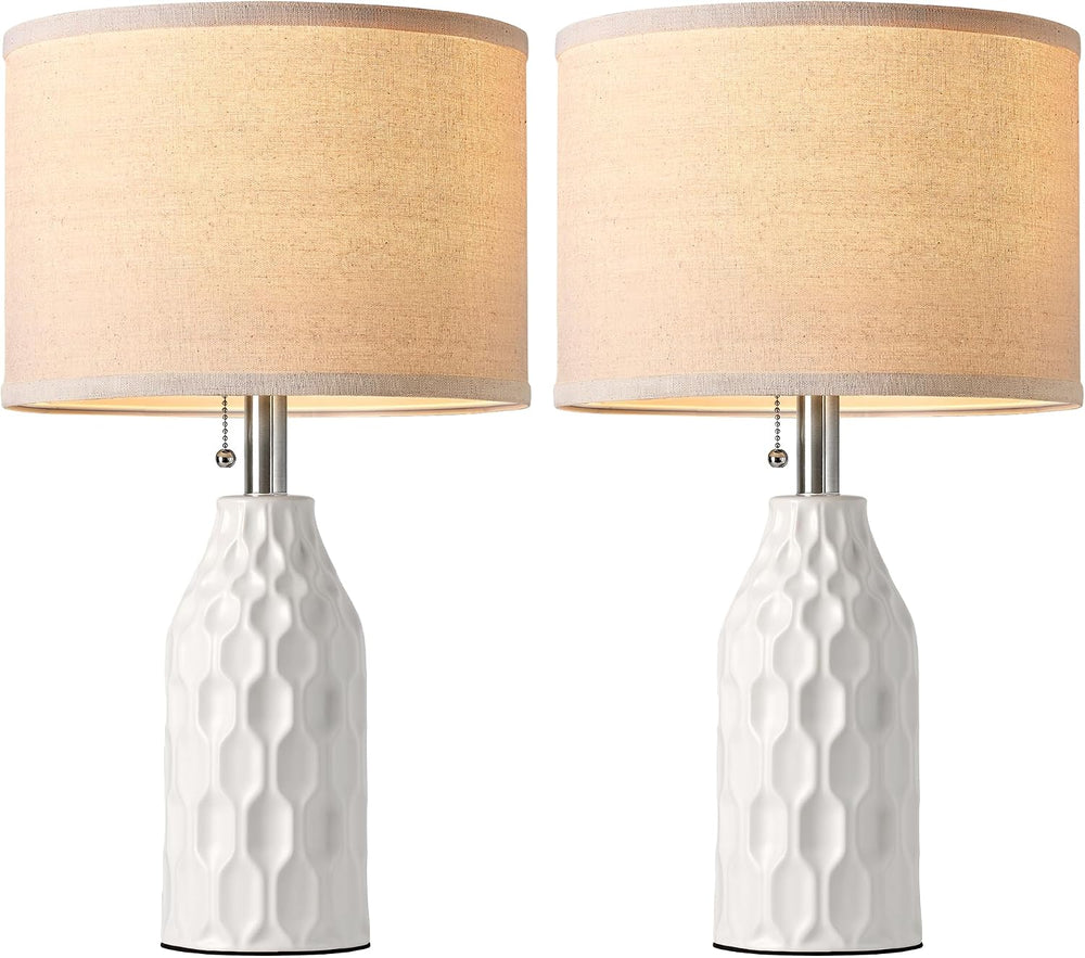 Modern Ceramic Table Lamps Set of 2 for Living Room Bedroom, White